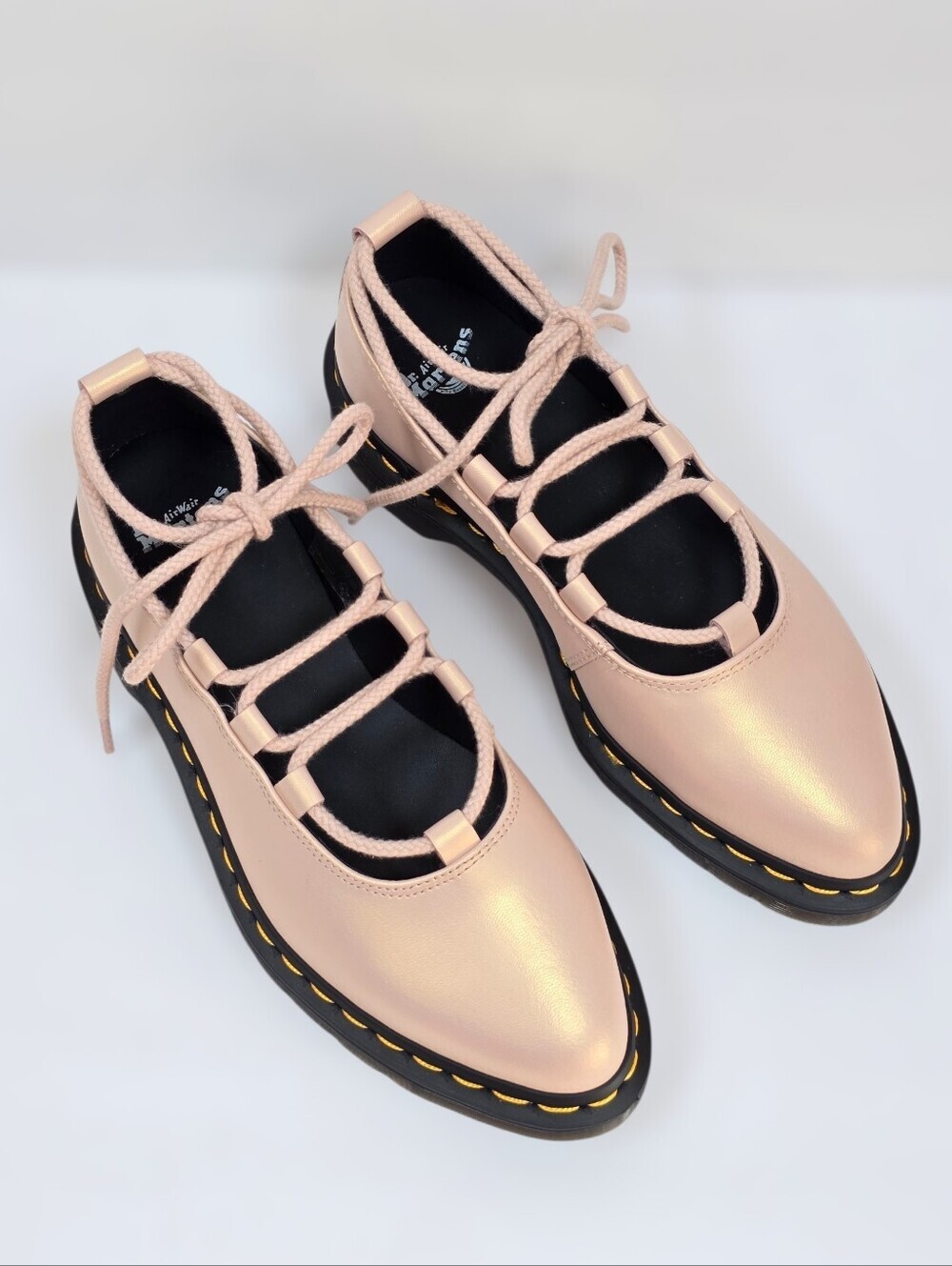 Dr. Martens Elphie II Powder Pink Iridescent Lace Up Ballet Flats Sz.7 Coquette